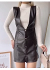 Deri jile elbise kahve w24796