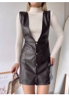Deri jile elbise kahve w24796