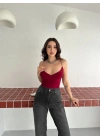 Derin Dekolte Askılı Body Sırt Dekolteli Şık Kolsuz Yazlık Bodysuit - Kırmızı