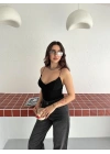 Derin Dekolte Askılı Body Sırt Dekolteli Şık Kolsuz Yazlık Bodysuit - Siyah