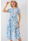 Desenli Kısa Kol Elbise 2558 - Mavi