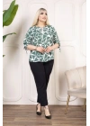 Desenli Püsküllü Viskon Bluz Bebe Yaka Kısa Kollu Big Size Rahat Kesim - Desenli