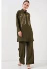 Desenli Tunik Pantolon İkili Takım 6720 - Haki