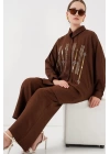 Desenli Tunik Pantolon İkili Takım 6720 - Kahverengi