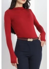 Dik Yaka Parmak Geçmeli Viskon Body Bordo - 40076.599.