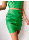 Drapeli deri etek yeşil s24771
