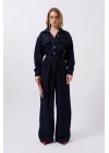 Düğme Detaylı Denim Tulum