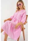 Düğmeli Kısa Kol Elbise 2559 - Pembe