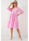 Düğmeli Kısa Kol Elbise 2559 - Pembe