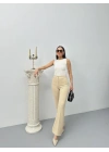 Düğmeli Palazzo pantolon bej p170091