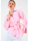 Düz Yandan Bağlamalı Gömlek - Pembe