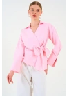 Düz Yandan Bağlamalı Gömlek - Pembe