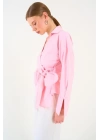 Düz Yandan Bağlamalı Gömlek - Pembe
