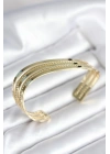 Eğik Şerit Model Gold Renk Pirinç Kadın Bileklik