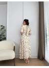 Ekru Yakası Bağlama Detaylı Elbise