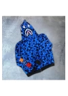 Erkek 2 İplik Bape Kapüşonu Fermuarlı Hırka - Mavi