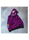 Erkek 2 İplik Bape Kapüşonu Fermuarlı Hırka - Mor