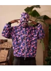 Erkek 2 İplik Bape Kapüşonu Fermuarlı Hırka - Mor