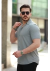 Erkek Apaç Yaka örme Kumaş Kısa Kollu Gömlek