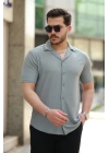 Erkek Apaç Yaka örme Kumaş Kısa Kollu Gömlek