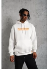 Erkek Armalı Baskılı Kapüşonlu Sweatshirt - Beyaz