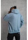 Erkek Armalı Baskılı Kapüşonlu Sweatshirt - Mavi