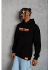 Erkek Armalı Baskılı Kapüşonlu Sweatshirt - Siyah