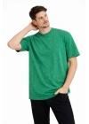 Erkek Asit Yıkama Bisiklet Yaka Kısa Kollu Oversize T-Shirt Tişört - Yeşil