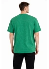 Erkek Asit Yıkama Bisiklet Yaka Kısa Kollu Oversize T-Shirt Tişört - Yeşil