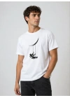 Erkek Astronot Ay Temalı Tişört Kısa Kol Yazlık Bisiklet Yaka T-Shirt - Beyaz