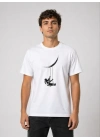 Erkek Astronot Ay Temalı Tişört Kısa Kol Yazlık Bisiklet Yaka T-Shirt - Beyaz
