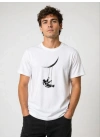 Erkek Astronot Ay Temalı Tişört Kısa Kol Yazlık Bisiklet Yaka T-Shirt - Beyaz