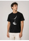 Erkek Astronot Ay Temalı Tişört Kısa Kol Yazlık Bisiklet Yaka T-Shirt - Siyah