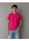 Erkek Basic Pamuklu Tişört Bisiklet Yaka Düz Renk Regular Fit T-Shirt - Fuşya