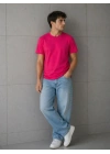 Erkek Basic Pamuklu Tişört Bisiklet Yaka Düz Renk Regular Fit T-Shirt - Fuşya
