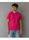 Erkek Basic Pamuklu Tişört Bisiklet Yaka Düz Renk Regular Fit T-Shirt - Fuşya