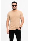 Erkek Basic Tişört Bisiklet Yaka Kısa Kol Günlük Yazlık Slim Fit T-Shirt - Bej