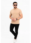 Erkek Basic Tişört Bisiklet Yaka Kısa Kol Günlük Yazlık Slim Fit T-Shirt - Bej