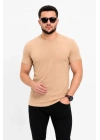 Erkek Basic Tişört Bisiklet Yaka Kısa Kol Günlük Yazlık Slim Fit T-Shirt - Bej