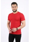 Erkek Basic Tişört Bisiklet Yaka Kısa Kol Günlük Yazlık Slim Fit T-Shirt - Kırmızı