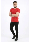 Erkek Basic Tişört Bisiklet Yaka Kısa Kol Günlük Yazlık Slim Fit T-Shirt - Kırmızı