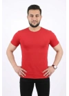Erkek Basic Tişört Bisiklet Yaka Kısa Kol Günlük Yazlık Slim Fit T-Shirt - Kırmızı