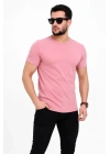 Erkek Basic Tişört Bisiklet Yaka Kısa Kol Günlük Yazlık Slim Fit T-Shirt - Pembe