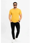 Erkek Basic Tişört Bisiklet Yaka Kısa Kol Günlük Yazlık Slim Fit T-Shirt - Sarı