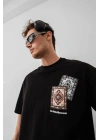 Erkek Baskılı Oversize T-shirt - Siyah