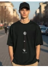 Erkek Baskılı Oversize T-shirt - Siyah
