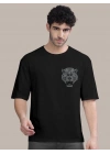 Erkek Baskılı Oversize T-shirt - Siyah
