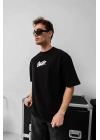 Erkek Baskılı Oversize T-shirt - Siyah