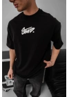 Erkek Baskılı Oversize T-shirt - Siyah