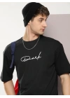 Erkek Baskılı Oversize T-shirt - Siyah